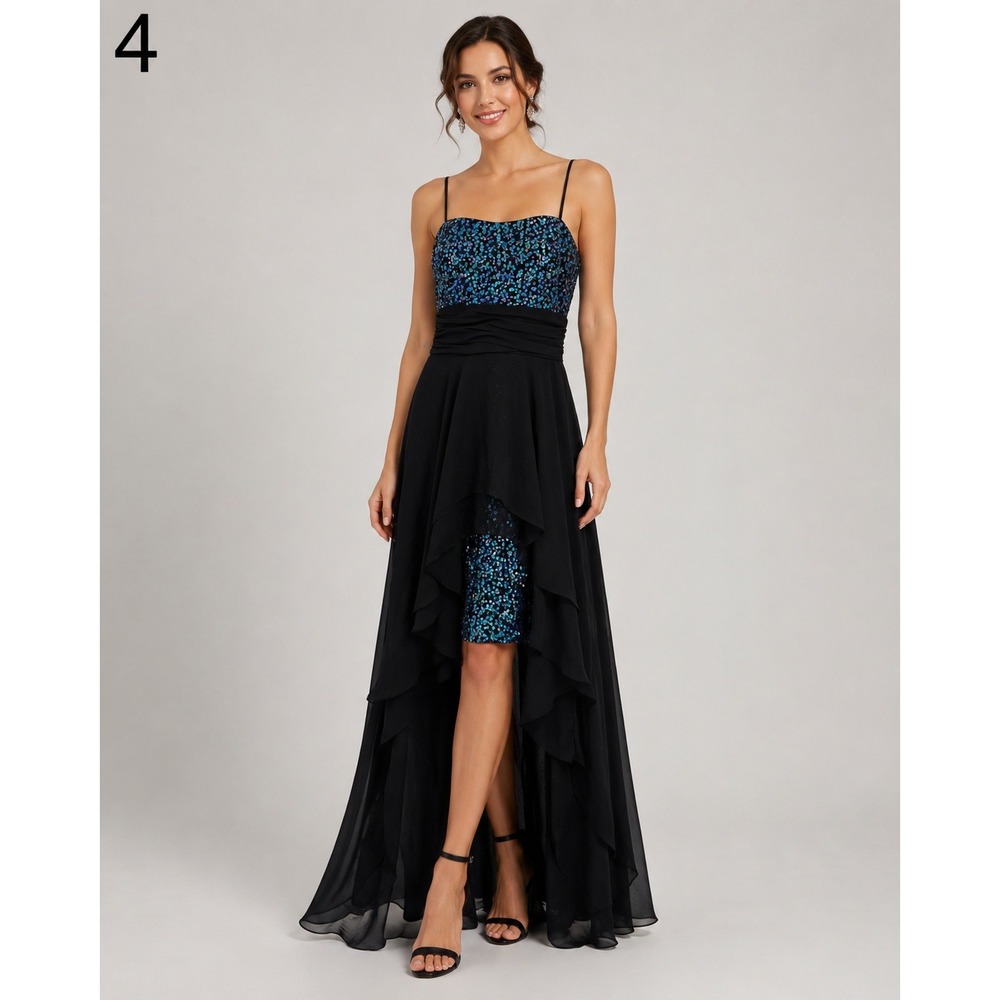 Vintage Y2K Hailey Logan Winter Formal Dress Juniors 11/12 Black Blue Sequin